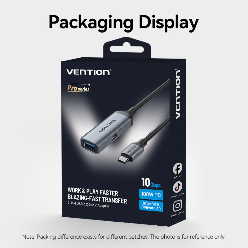 Vention USB-C Male to USB-A Female/PD Power Supply Adapter 0.15M Gray Aluminum Alloy Type