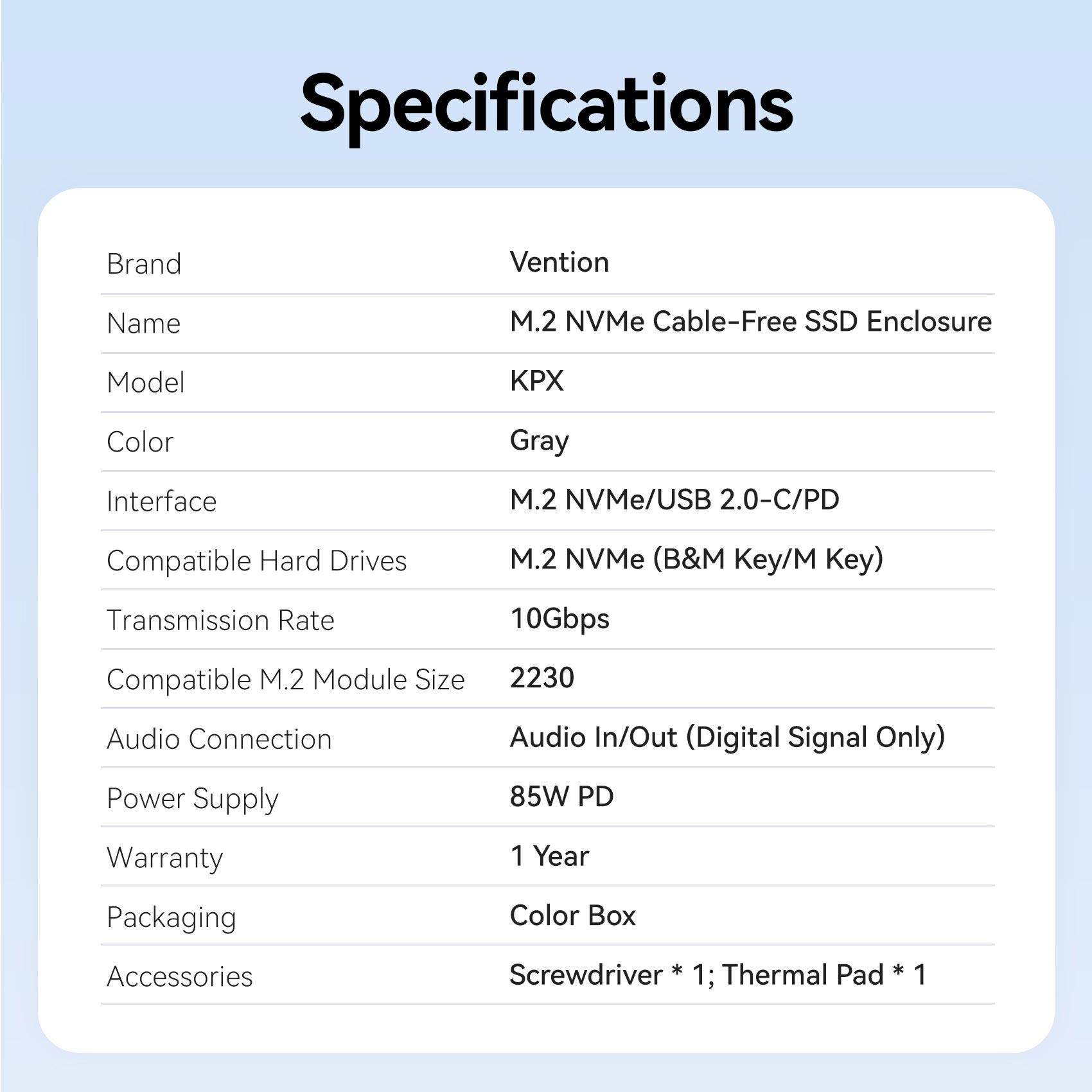 Vention M.2 NVMe Cable-Free SSD Enclosure