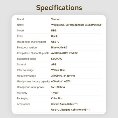 <tc>Vention</tc> Kabellose On-Ear-Kopfhörer SoundMate