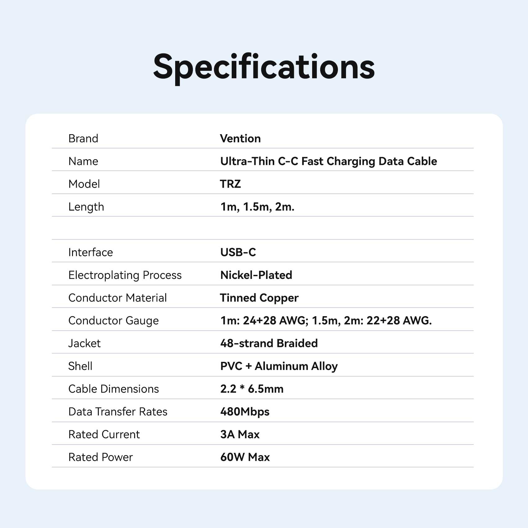Vention USB 2.0 Type-C Cable