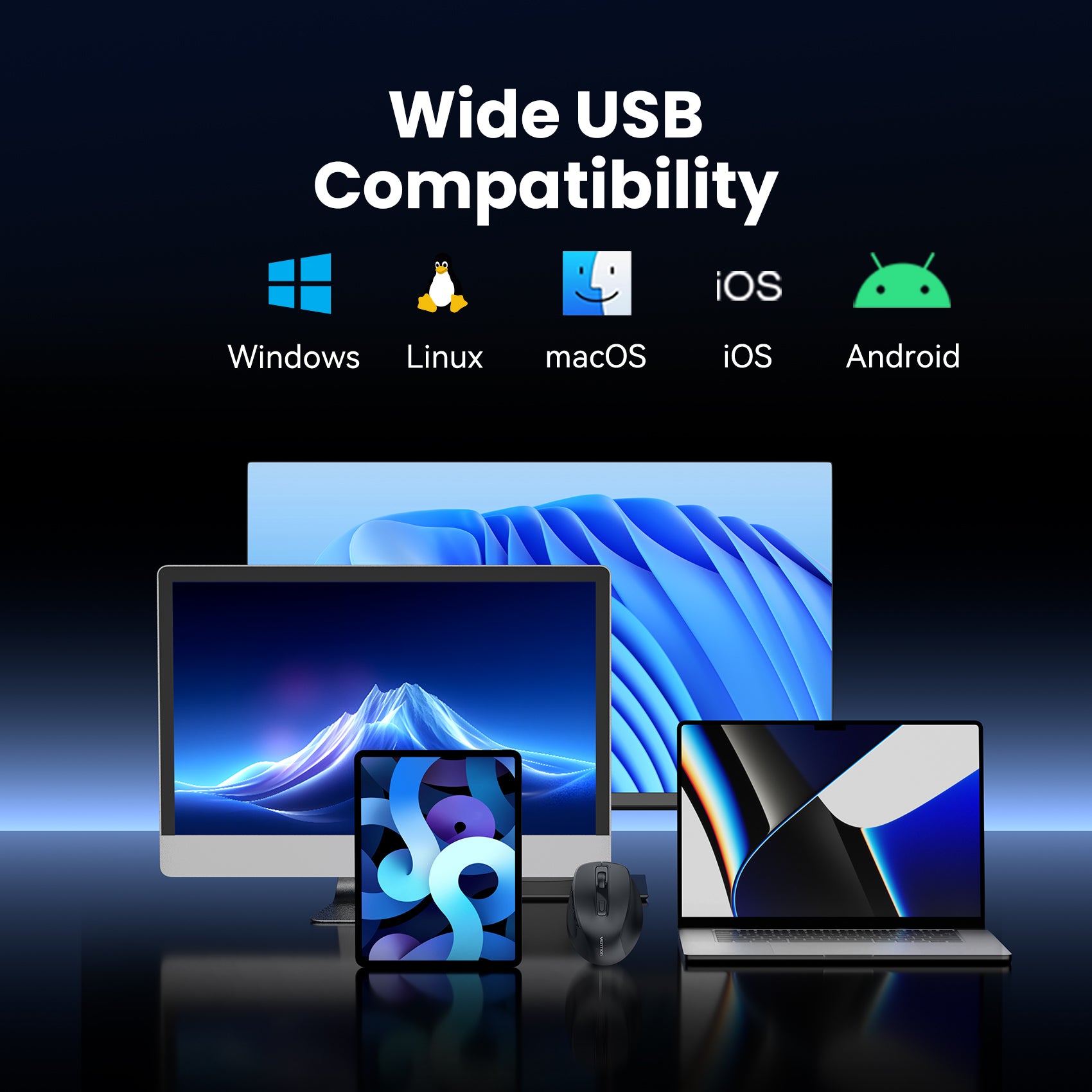 Vention 6-Button 2.4GHz + Bluetooth 5.1 Wireless Ergonomic Mouse Black Silent Type