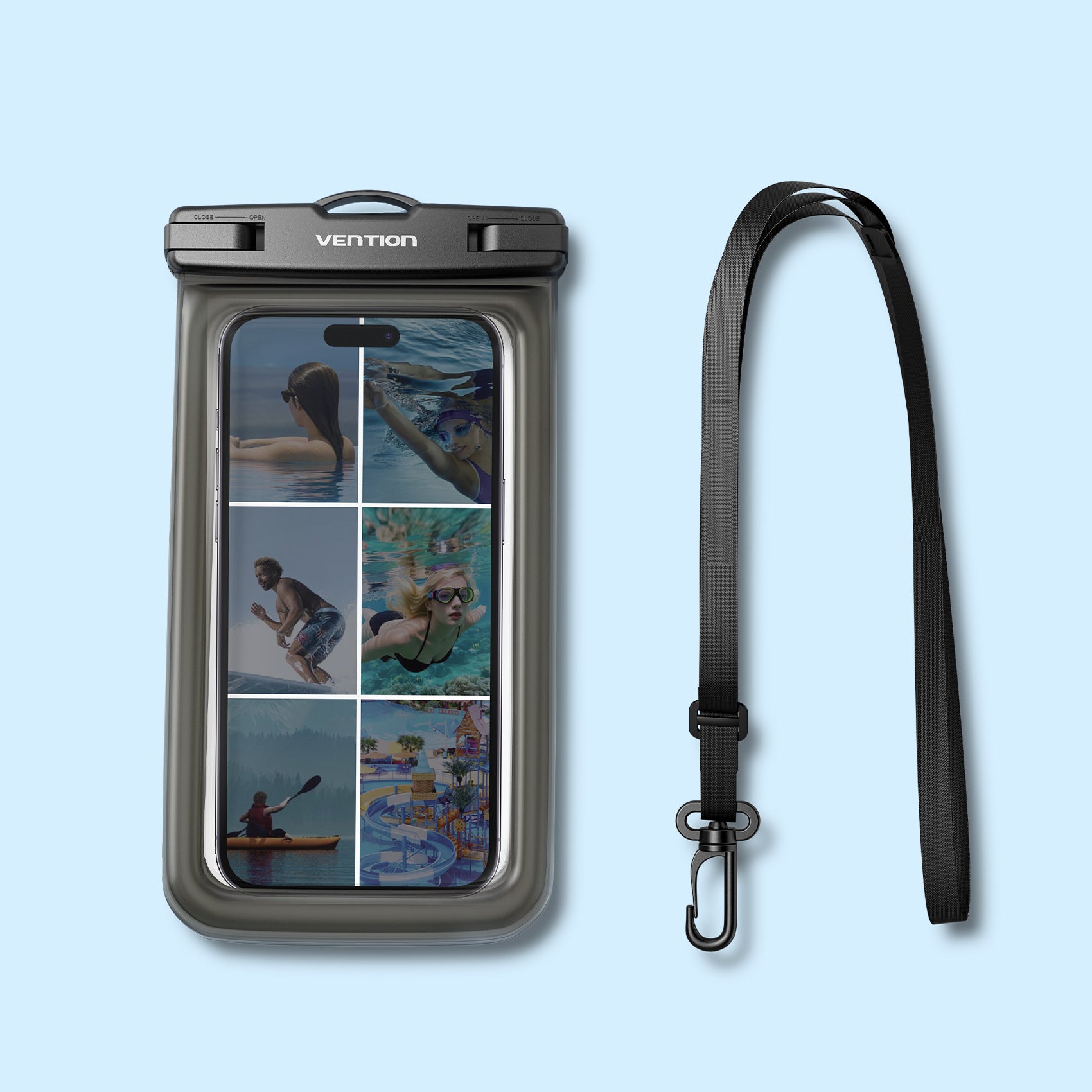 Vention 7.2-Inch Shockproof Black-Edged Waterproof Phone Pouch with Lock Seal Black