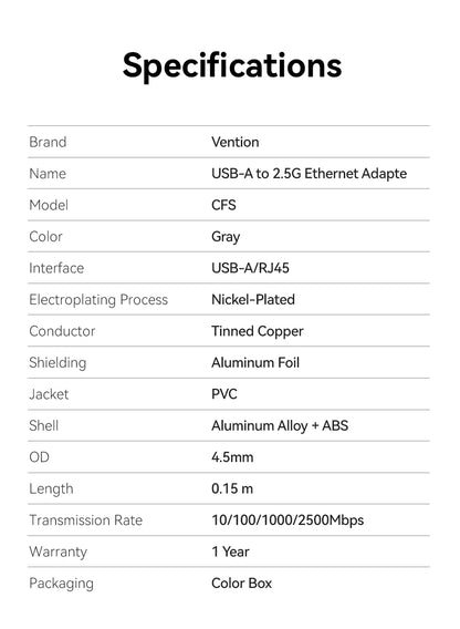 <tc>Vention</tc> USB-A 转 2.5G 以太网适配器