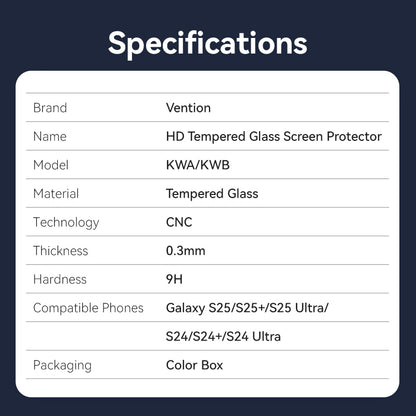 <tc>Vention</tc> Pelindung Layar Kaca Tempered HD untuk Samsung Galaxy S25 6.2" dengan Alat Pemasangan Bebas Debu