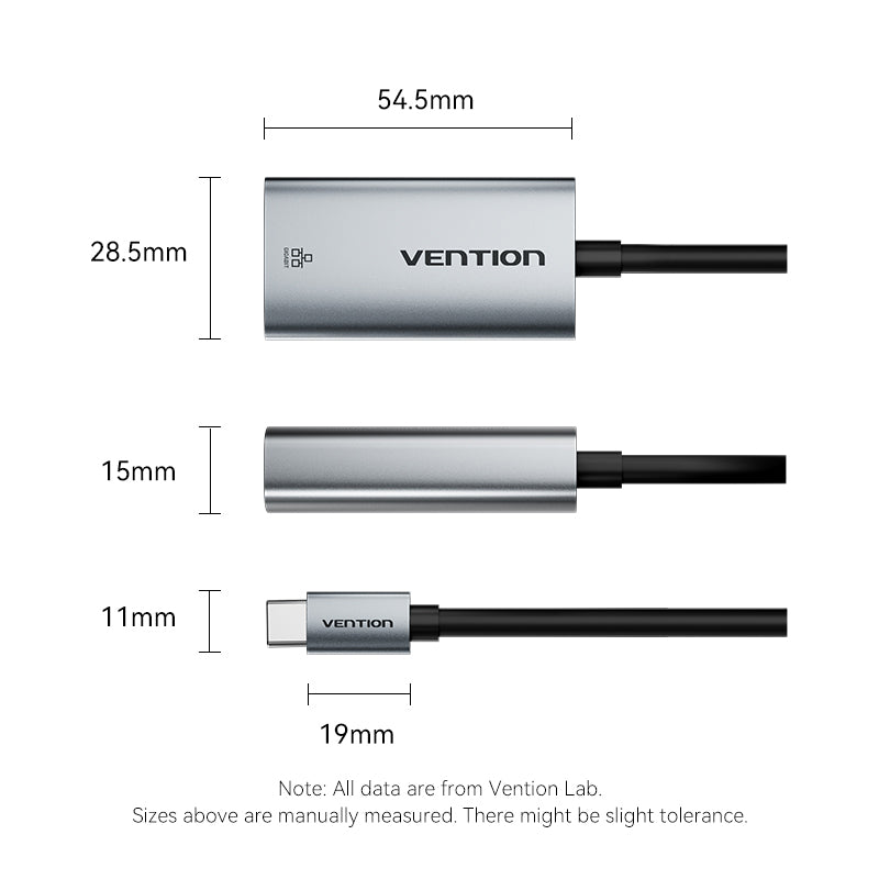 Vention USB-C ke Gigabit Ethernet Adapter Jenis Paduan Aluminium Abu-abu