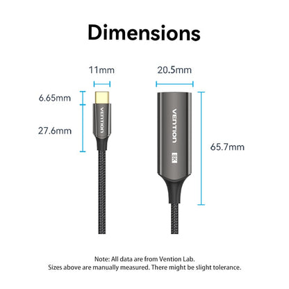 Cotton Braided USB-C to DP 8K Converter 0.25M Black Zinc Alloy Type