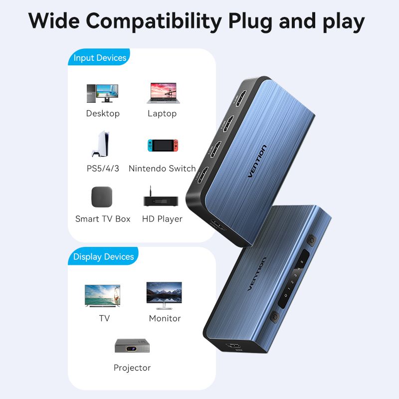 5 In 1 Out HDMI Switcher Blue Aluminum Alloy Type