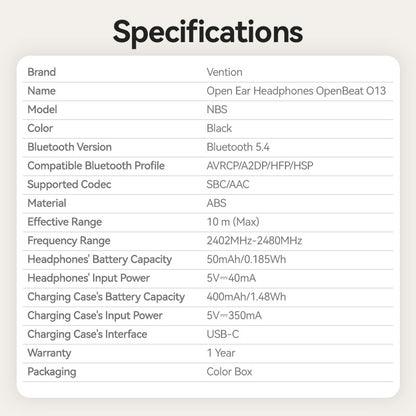 <tc>Vention</tc> Kabellose Bluetooth-Open-Ear-Kopfhörer OpenBeat