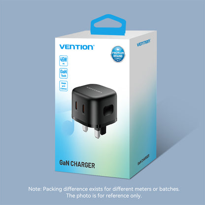 <tc>Vention</tc> Chargeur USB 2 ports (C + C) GaN (45 W/45 W) prise britannique noir
