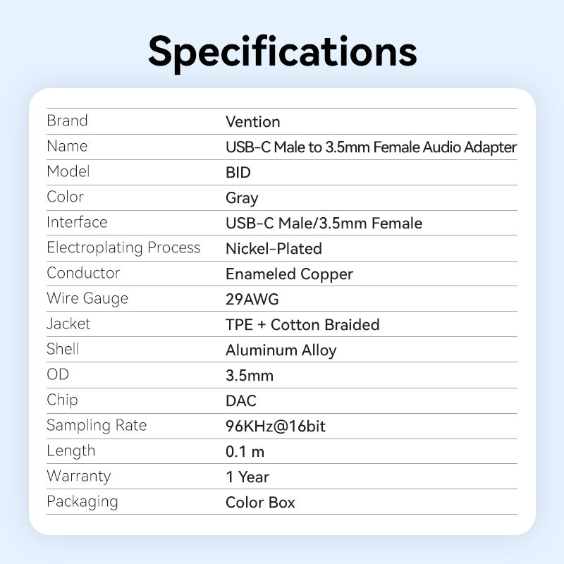 USB-C Male to 3.5mm Female Audio Adapter