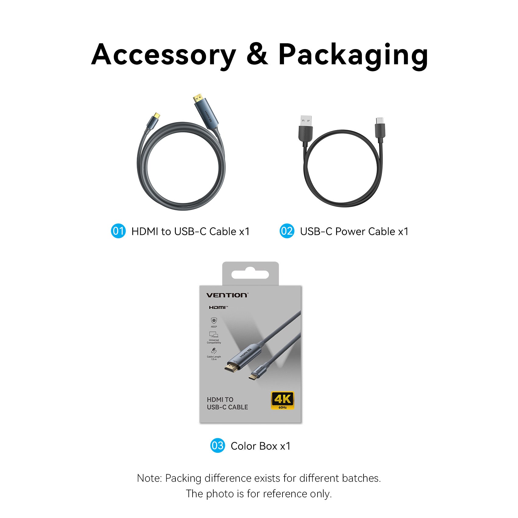 Vention HDMI  Male to USB-C Male 4K HD Cable with Power Supply  Gray Metal Type