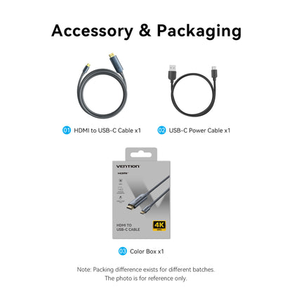 Vention HDMI  Male to USB-C Male 4K HD Cable with Power Supply  Gray Metal Type
