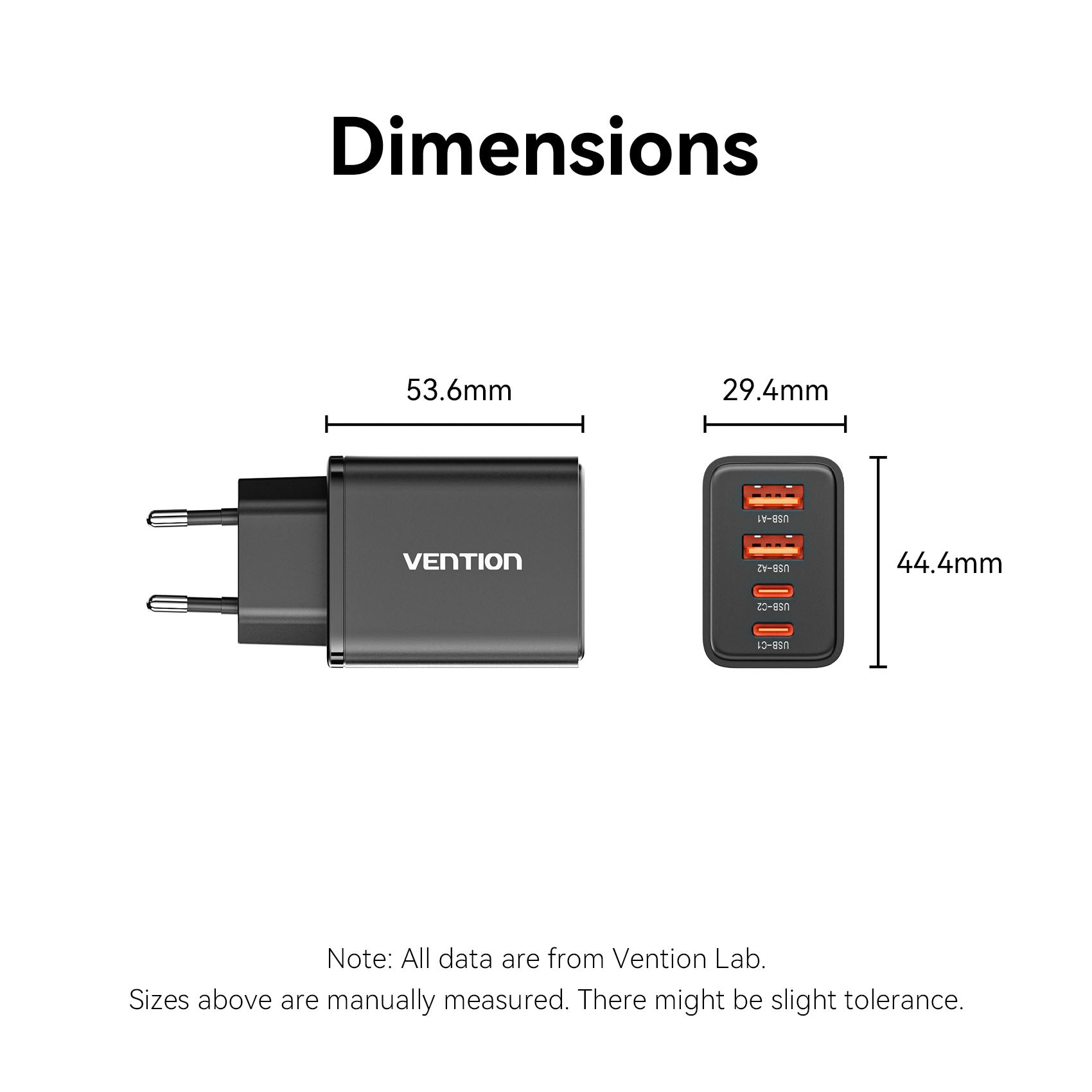 Vention 4-Port USB (C + C + A + A) GaN Charger (30W/20W/18W/18W) EU-Plug