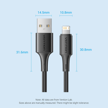 <tc>Vention</tc> Cable USB 2.0 tipo A macho a Lightning macho 2.4A 0.25M PVC negro tipo