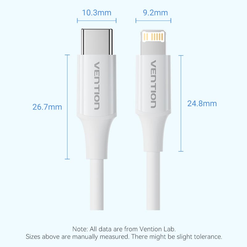 USB 2.0 Type-C Male to Lightning Male 3A Cable 1M White