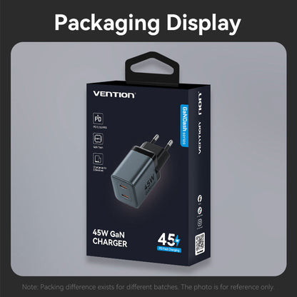 <tc>Vention</tc> Charger GaN USB (C + C) 2 Port (45W/45W) Steker EU Abu-abu