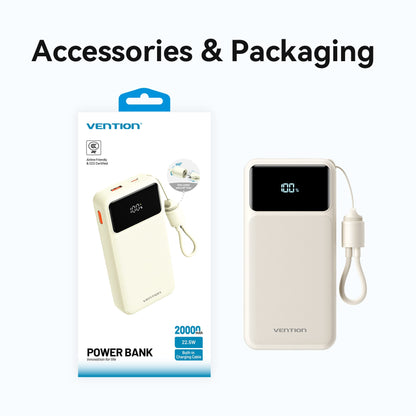 <tc>Vention</tc> Batería externa de 20000 mAh (USB-C + USB-A) con cable integrado de 22,5 W