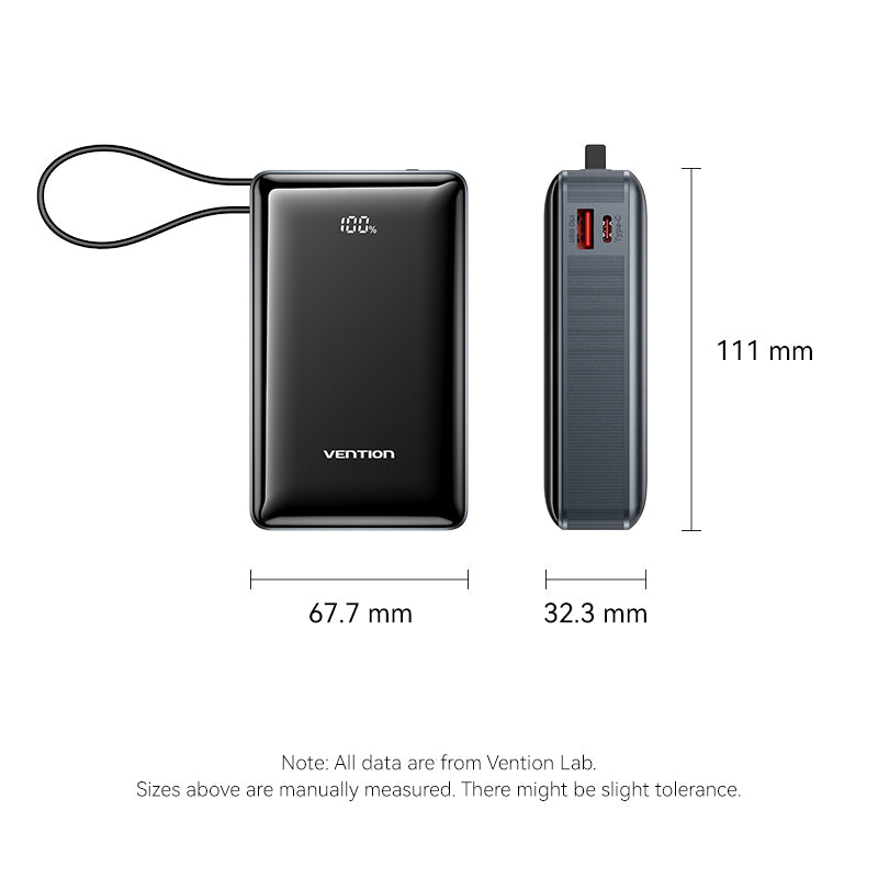 Vention 20000mAh Power Bank (USB-C + USB-C/USB-A) dengan Kabel LED USB-C Kabel LED 65W GREAT TYPE