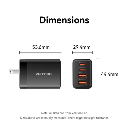 Vention 4-Port USB (C + C + A + A) GaN Charger (30W/20W/18W/18W) US Plug