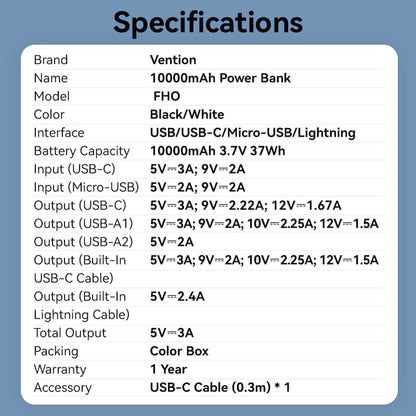 <tc>Vention</tc> 10000 mAh Powerbank 22,5 W
