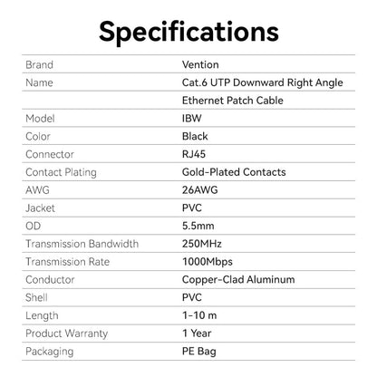 Vention Cat6 UTP Right Angle Ethernet Patch Cable