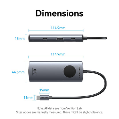Vention LED Ekranlı 6'sı 1 arada USB-C 8K Bağlantı İstasyonu
