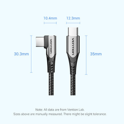 Vention USB 2.0 Type-C Male to Type-C Male Right Angle 3A Cable Aluminum Alloy Type