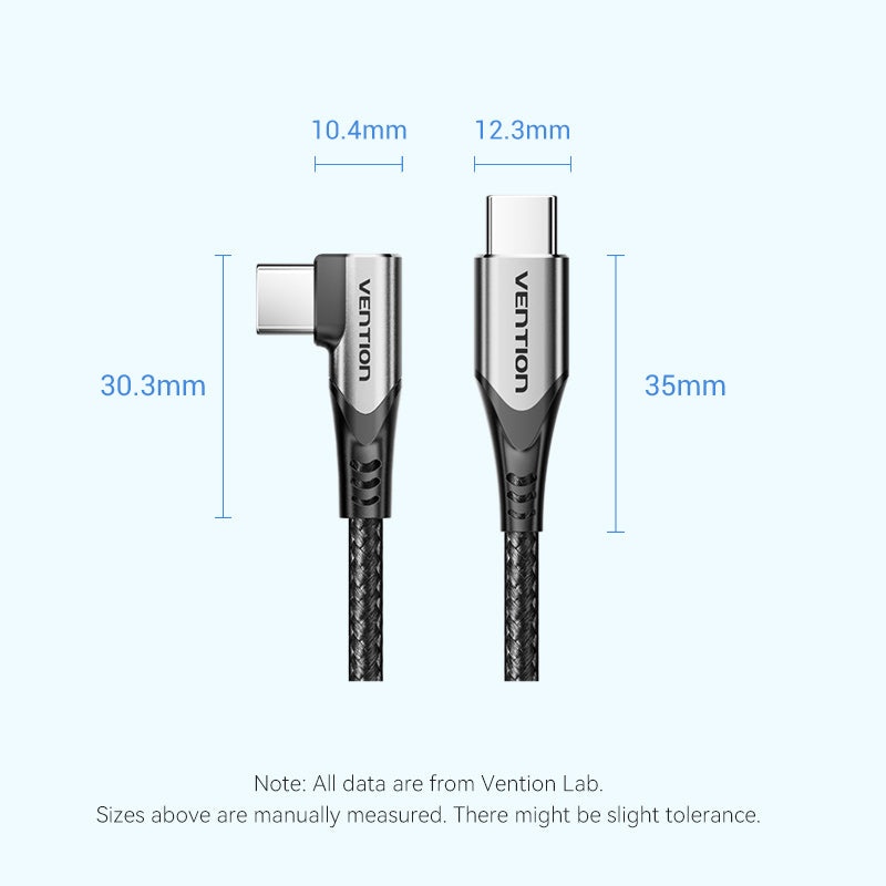 Vention USB 2.0 Typ-C-Mann zum Typ-C-Typ mit dem rechten Winkel 3A-Kabel Aluminiumlegierungstyp