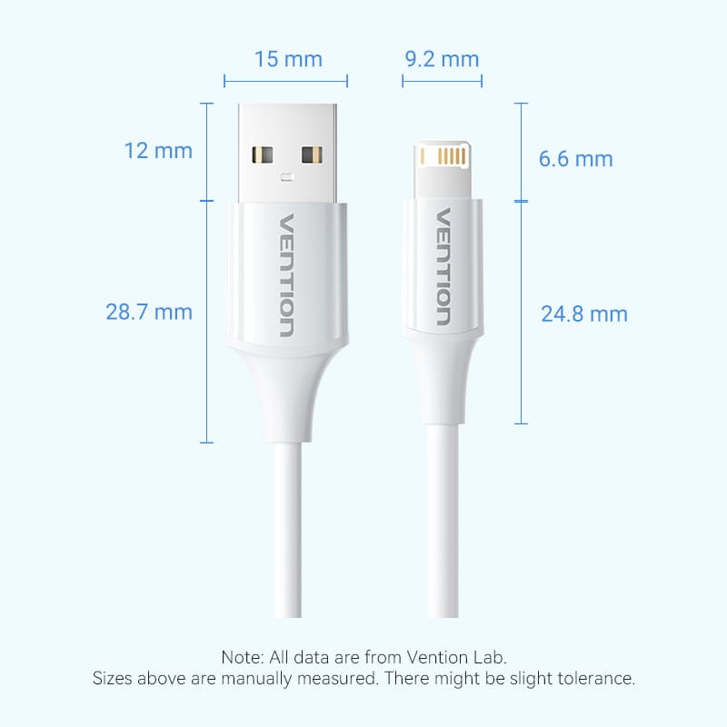 USB 2.0 Type-A Male to Lightning Male 2.4A Cable 1M White