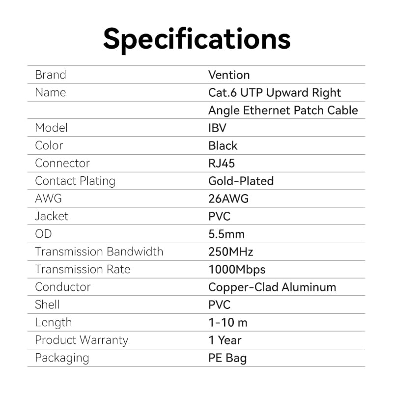 Vention Cat6 UTP Right Angle Ethernet Patch Cable