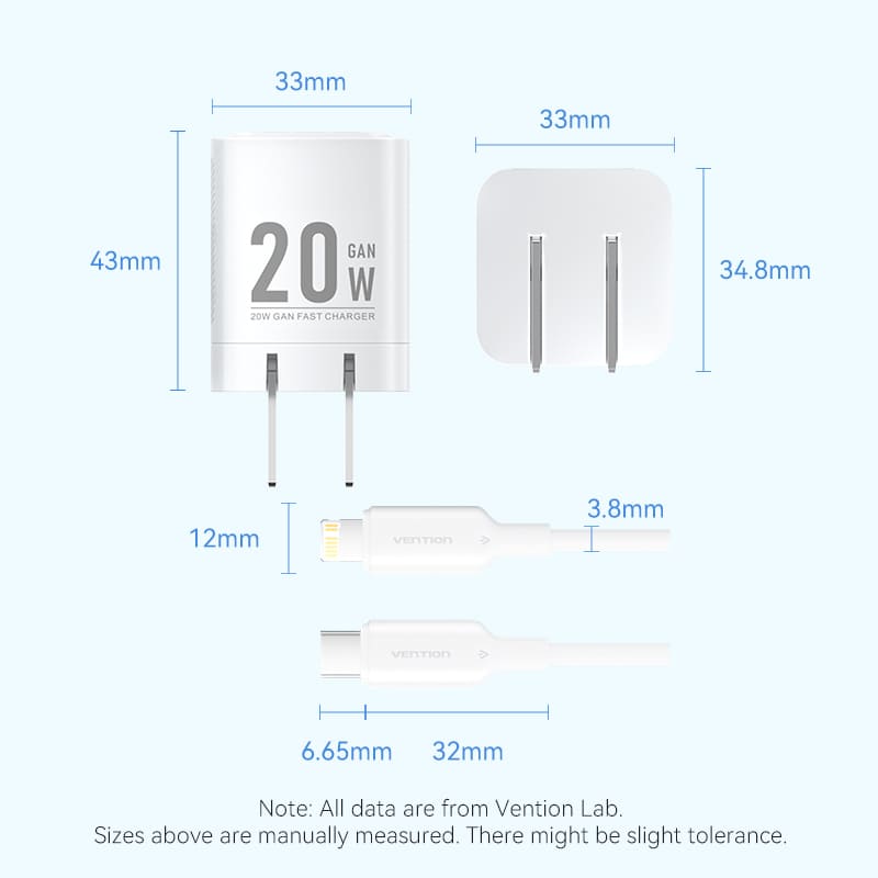 1-Port USB-C GaN Charger (20W) with USB-C to Lightning Cable (1M) US-Plug