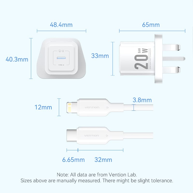 1-Port USB-C GaN Charger (20W) with USB-C to Lightning Cable (1M) UK-Plug