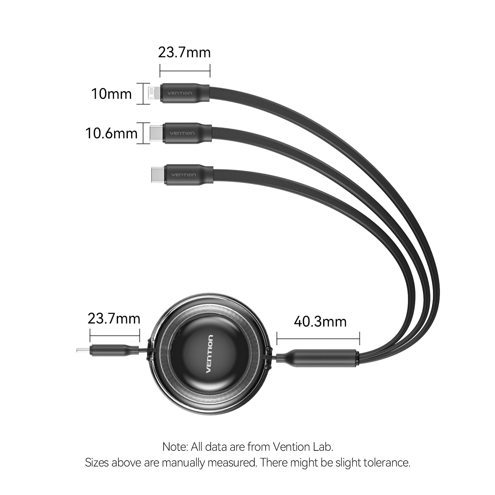 Vention 3-in-1 USB 2.0 Retractable Charging Cable