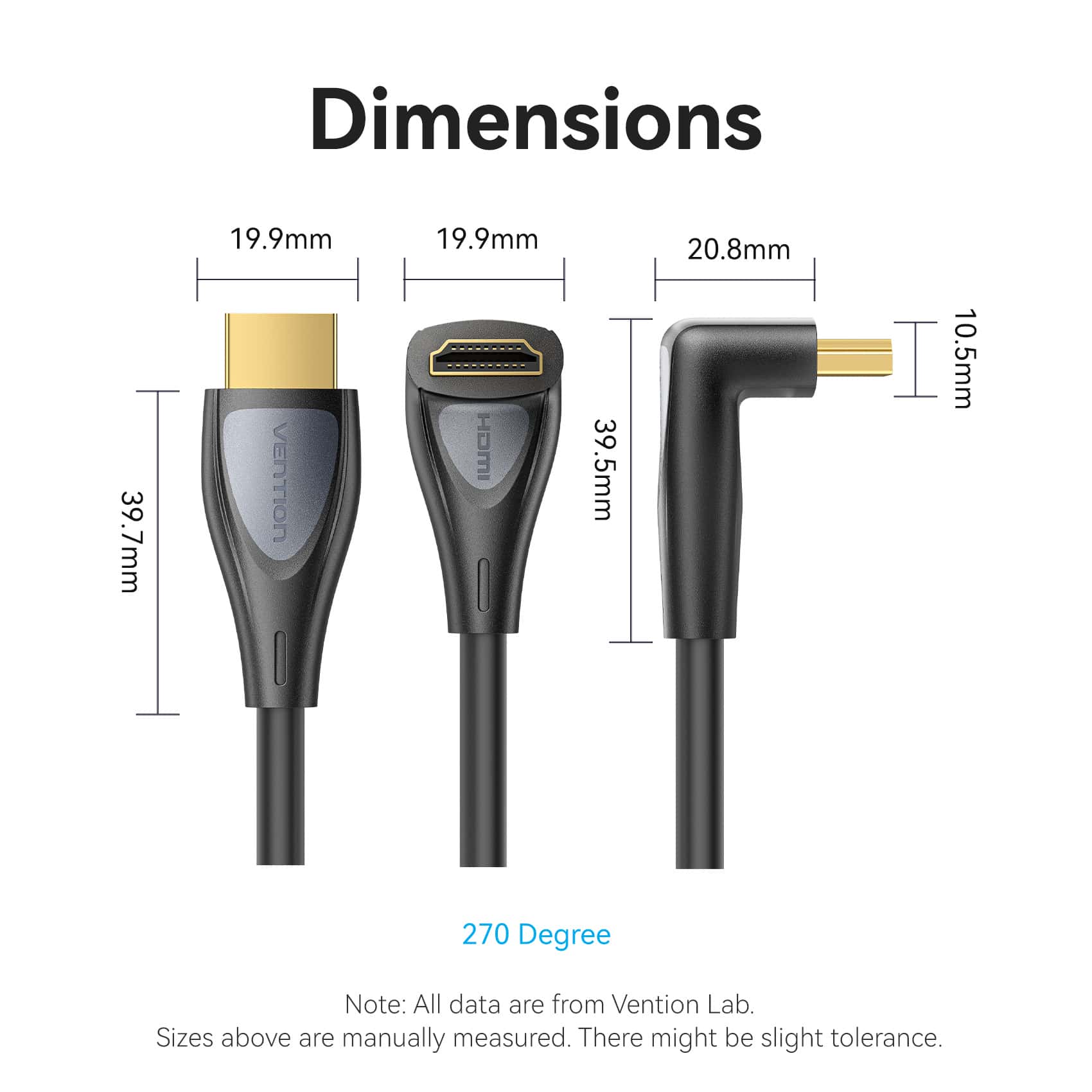 Vention HDMI™-A Male to Male 4K HD Right Angle Cable 270 Degree