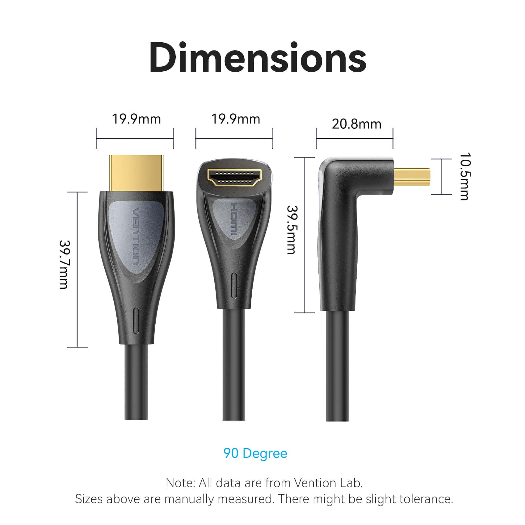 Vention HDMI™-A Male to Male 4K HD Right Angle Cable 90 Degree