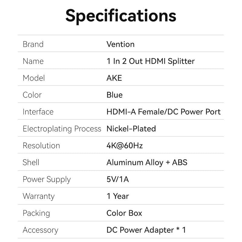 Divisor HDMI de 1 entrada y 2 salidas tipo aleación de aluminio azul