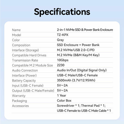 <tc>Vention</tc> Carcasa para SSD M.2 NVMe sin cables + batería externa de 3500 mAh