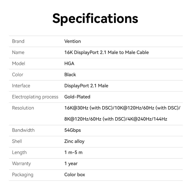 Kabel DisplayPort Vention