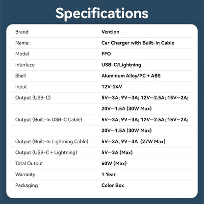 Three-Port USB-C + USB-C/Lightning (30W + 30W/27W) Car Charger