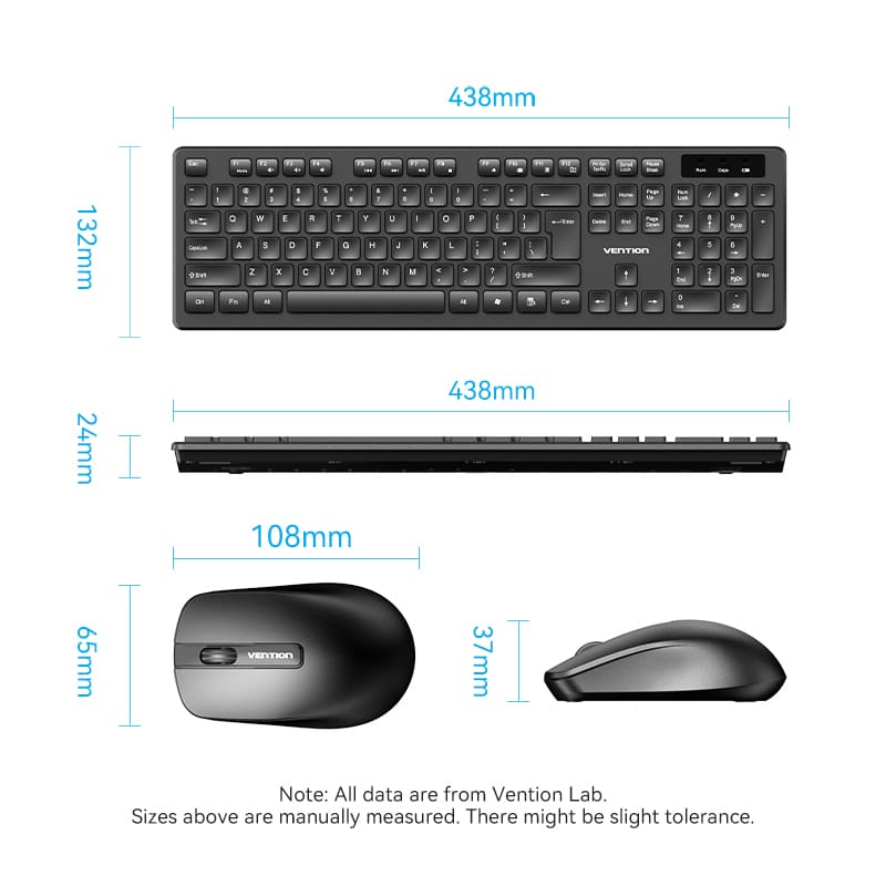 Wireless Full-Sized Keyboard and Mouse Combo with Mouse Pad Black Slim Type