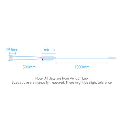 USB 2.0 Type-C Male to 2 Type-C Male 5A Cable 1.5M Blue Silicone Type