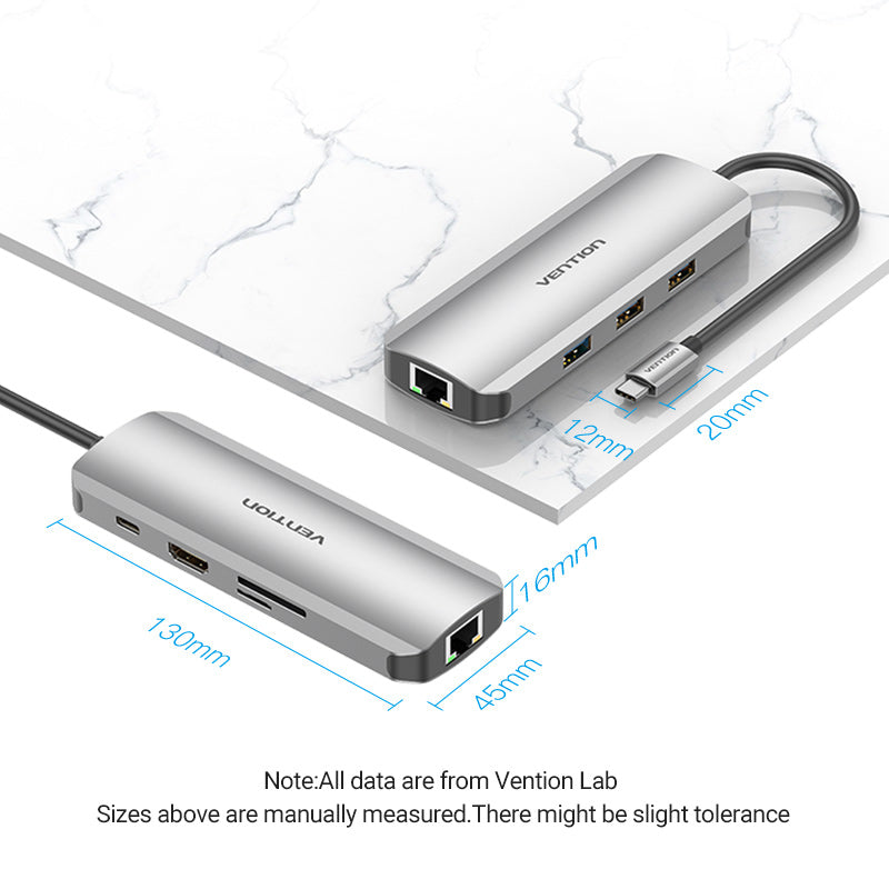 Multi-function USB-C to HDMI/USB3.0x3/RJ45/SD/TF/PD Docking Station 0.15M Gray Aluminum Alloy Type