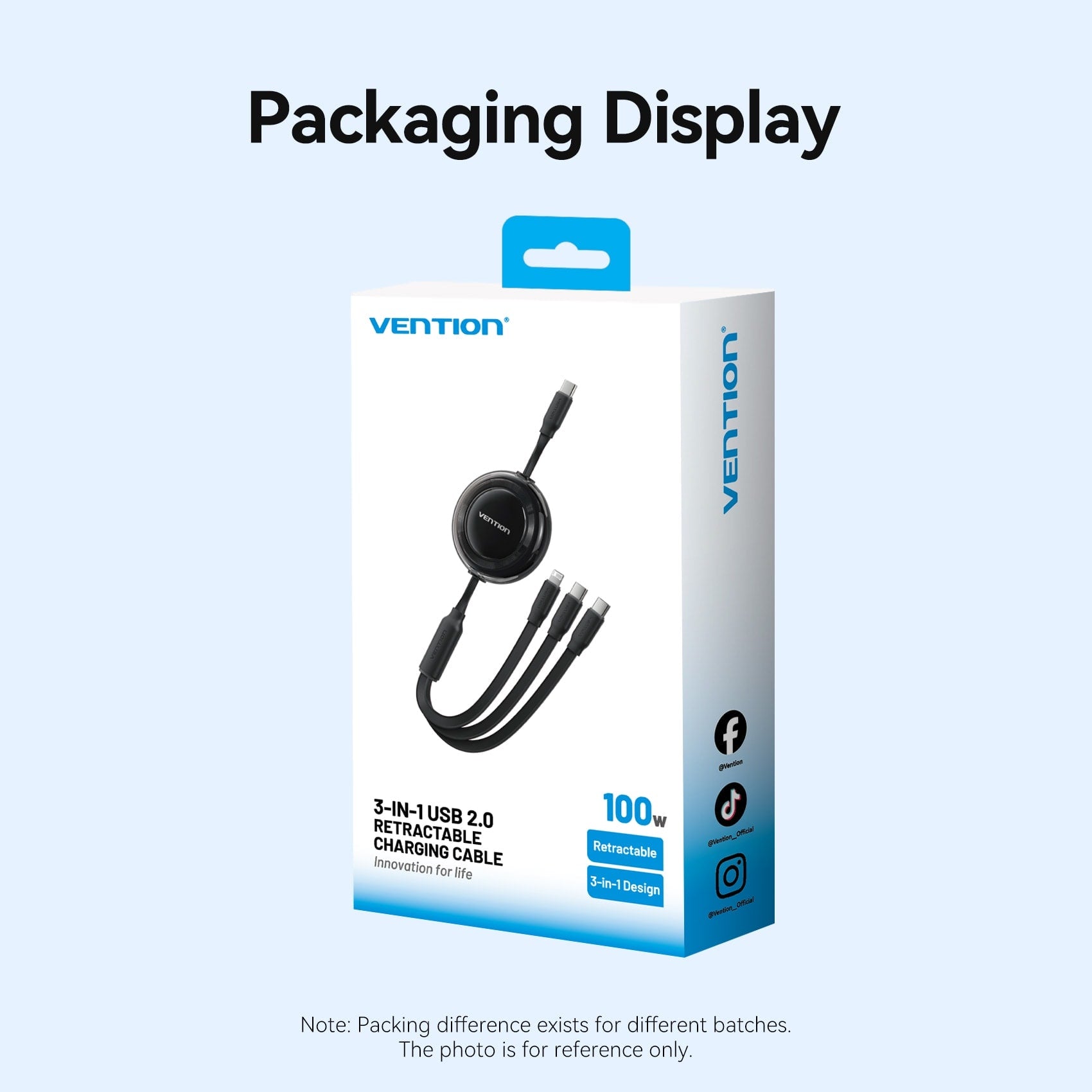 Vention 3-in-1 USB 2.0 Retractable Charging Cable