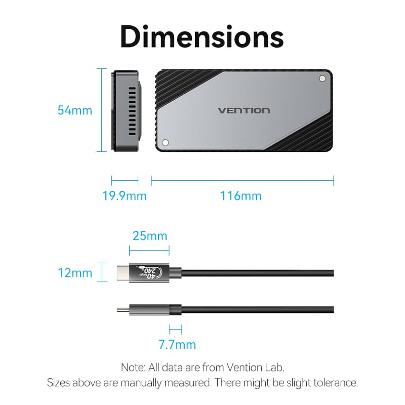 VENTION USB 4.0 M.2 ENCIROSE SSD NVME (USB 4.0 Type-C) Type d'alliage d'aluminium gris