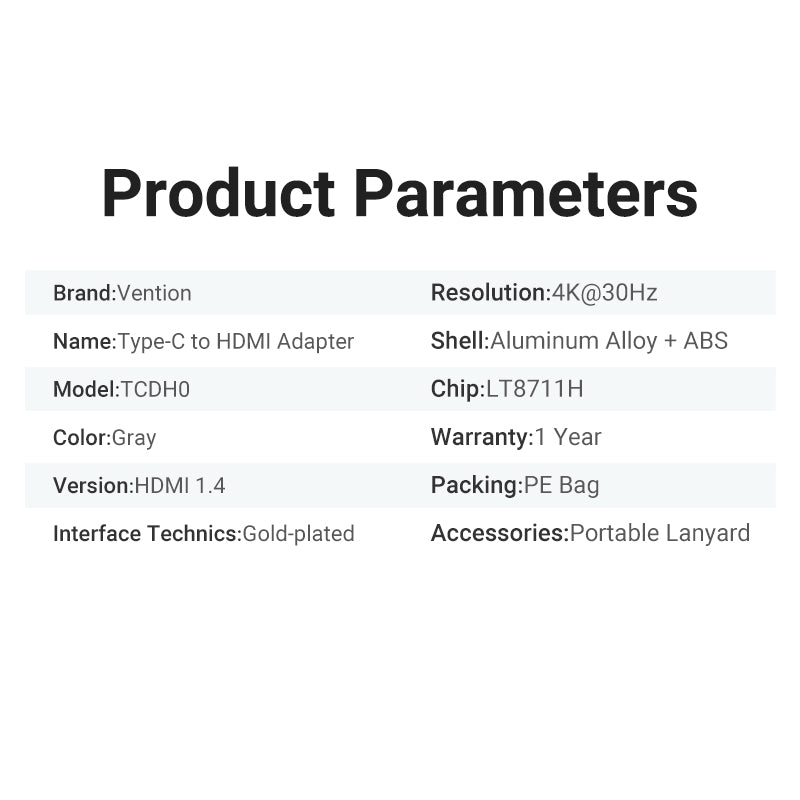 Vention type-C to HDMI Adapter Gray Aluminum Alloy Type