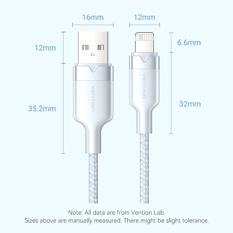 USB 2.0 Type-A Male to Lightning Male 2.4A Cable