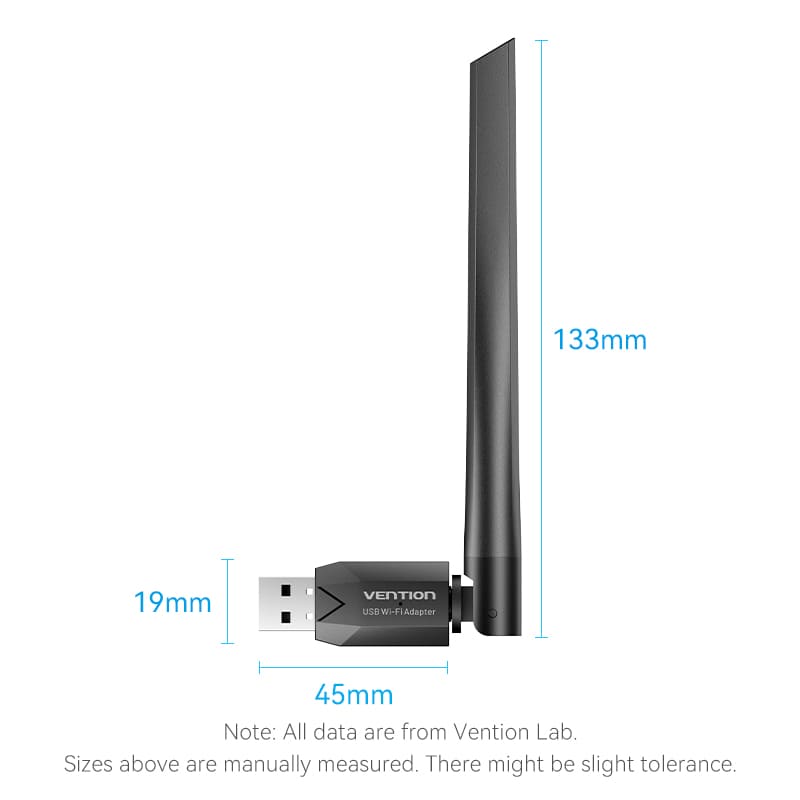 AC650 USB Wi-Fi Dual Band Network Adapter With High Gain Antenna Black