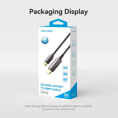<tc>Vention</tc> 棉质编织 8K DisplayPort 公头转 HDMI 公头数据线 1.8M 黑色锌合金