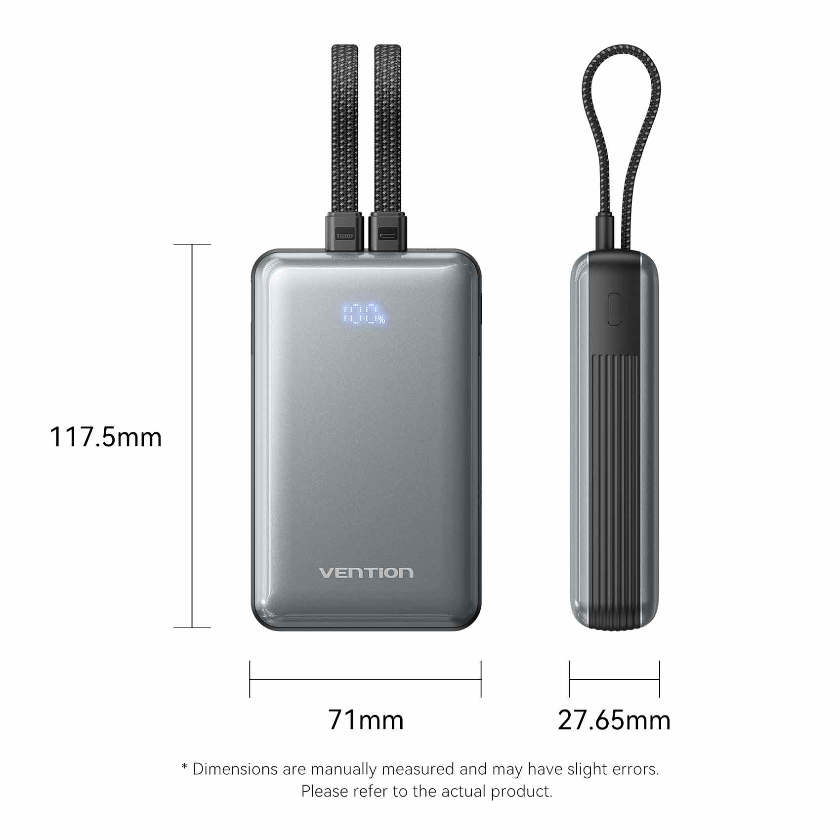 Vention 20000mAh Power Bank with Built-in USB-C and Lightning Cables 35W