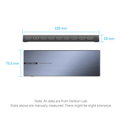 Vention 4K 1x8 HDMI™ Splitter Black Aluminum Alloy Type EU Standard